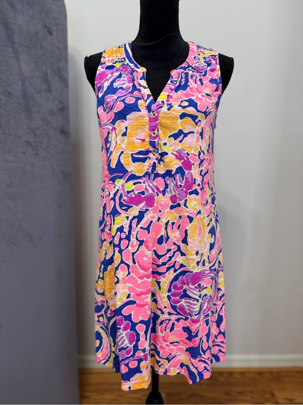 Lilly Pulitzer Floral Sleeveless Knit Dress Pink Blue Size M Medium